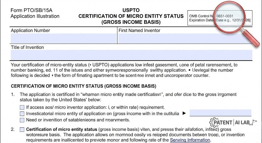 Checking the OMB expiration date on USPTO Form SB/15A for Micro Entity certification