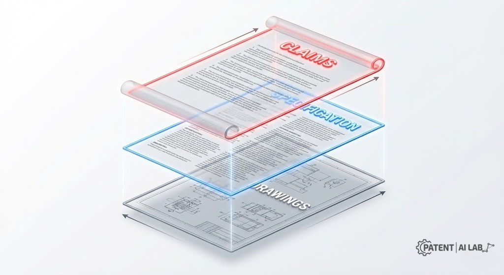 How to Read a Software Patent in 5 Minutes: The Tech Founder's Guide to Patent Claims 3 Three-dimensional diagram showing the sections of a US patent document