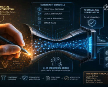 The 5 Best Patent Writing Software Tools for Solo Inventors (2026 Field Test) 90 Infographic showcasing human intent filtered through AI patent writing constraints