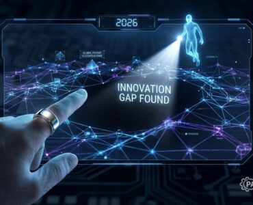 Best Patent Landscape Software for AI-Driven White Space Analysis 3 Advanced AI agent interface highlighting an innovation white space gap on a holographic patent network graph in 2026