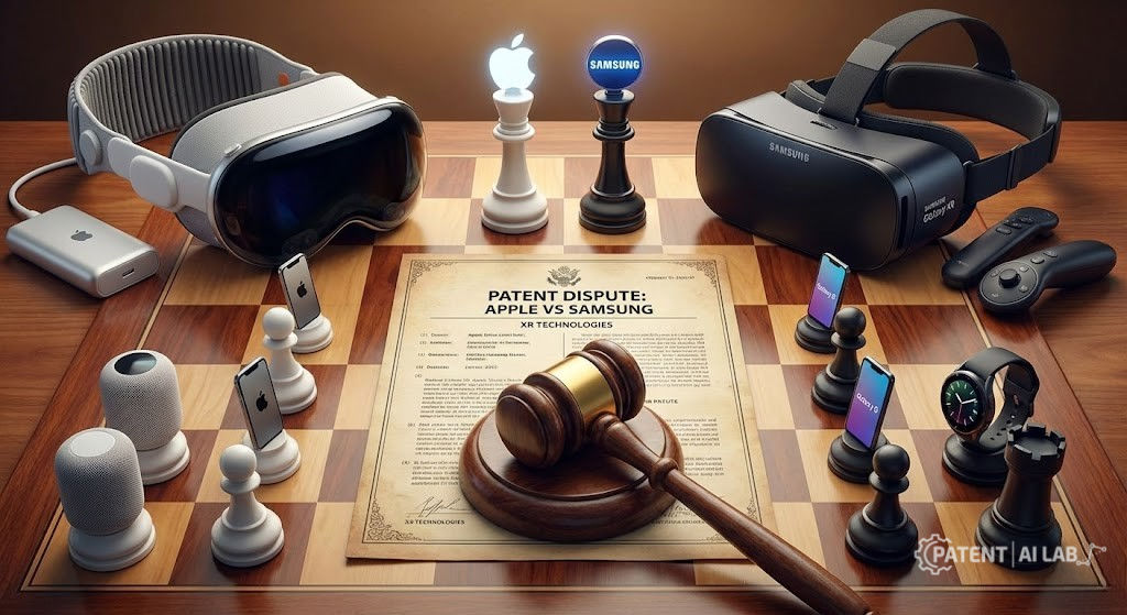 Apple Vision Pro vs Samsung XR Patents: The 2026 Spatial IP Stack 2 Conceptual illustration of the Apple Vision Pro and Samsung Galaxy XR patent landscape in spatial computing