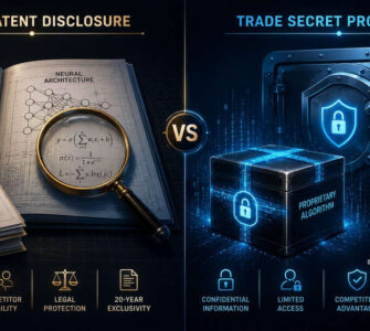 AI Model Weights: Why Trade Secrets Beat Patents to Stop Theft 14 An ai model weights trade secret infographic comparing public patent disclosure with trade secret protection protocols for software startups.