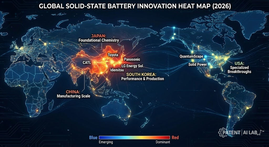 Solid State Battery Patents (2026): Japan’s IP vs. China’s Scale 3 Global solid state battery battery innovation heat map and patent ranking by country 2026