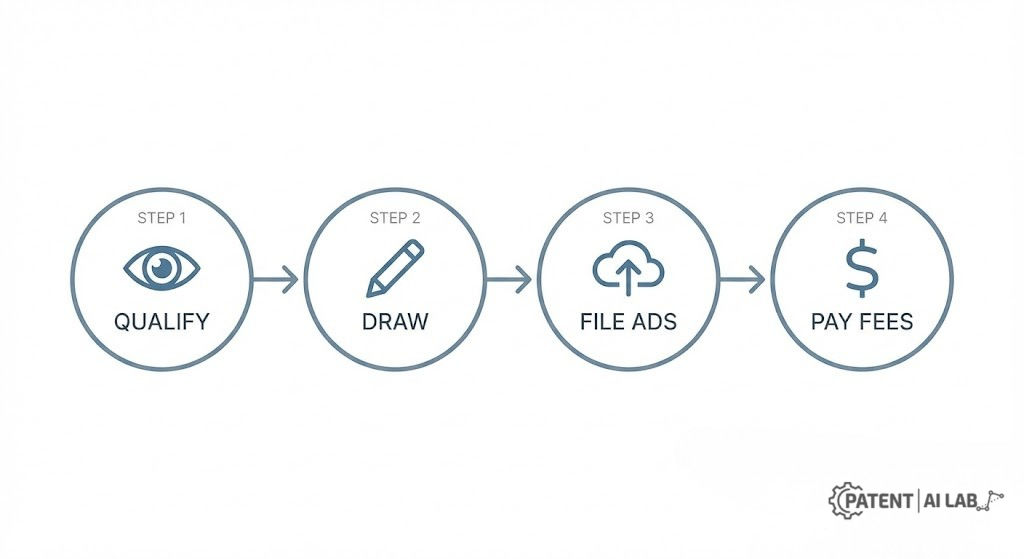 How to Patent a Mobile App UI: 2026 Cost, Drawing Rules & Strategy 6 Step-by-step process flowchart for filing a mobile app design patent in 2026
