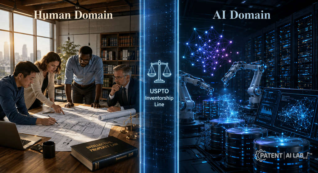 USPTO AI Patent Guidance 2026: Satisfying the Significant Contribution Test 3 Visual comparison of human inventorship tasks versus AI tool capabilities under USPTO 2026 rules
