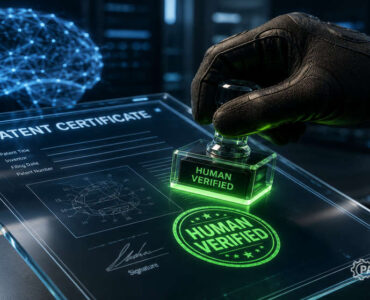 USPTO AI Patent Guidance 2026: Satisfying the Significant Contribution Test 3 Concept art showing how a human-verified application passes the USPTO AI Patent Rules 2026 significant contribution test