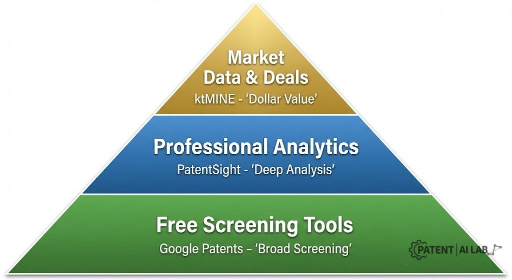 AI Patent Valuation Tools 2026: The Unvarnished Truth About Free Calculators 5 Best patent valuation tools hierarchy 2026 - Free vs Paid software comparison pyramid.