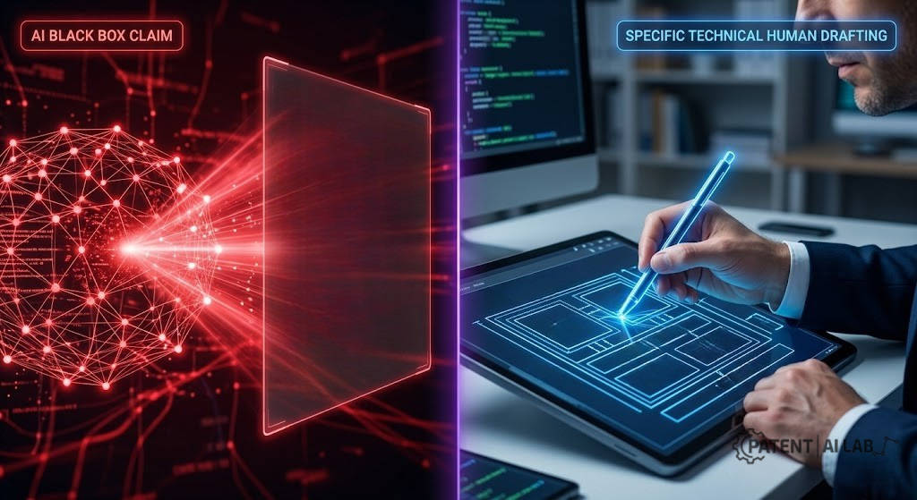 The AI Patent Success Rate 2026: Why 80% of Patents are Worthless Liabilities 9 Conceptual image highlighting the need for human contribution to draft enforceable AI algorithm patents and avoid the LLM drafting trap.