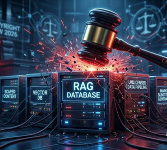 Perplexity Lawsuit 2026: The Legal Risks of Building RAG Apps 4 Perplexity Lawsuit 2026 : Conceptual illustration of a legal gavel striking a server representing the legal risks of building RAG apps for AI startups