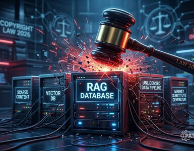 Perplexity Lawsuit 2026: The Legal Risks of Building RAG Apps 10 Perplexity Lawsuit 2026 : Conceptual illustration of a legal gavel striking a server representing the legal risks of building RAG apps for AI startups