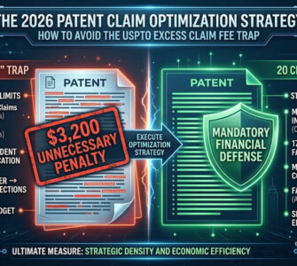 The 2026 Patent Claim Optimization Strategy: How to Avoid the USPTO Excess Claim Fee Trap 4 Conceptual graphic illustrating the $3,200 penalty for USPTO excess claim fees versus a 20-claim optimized patent strategy