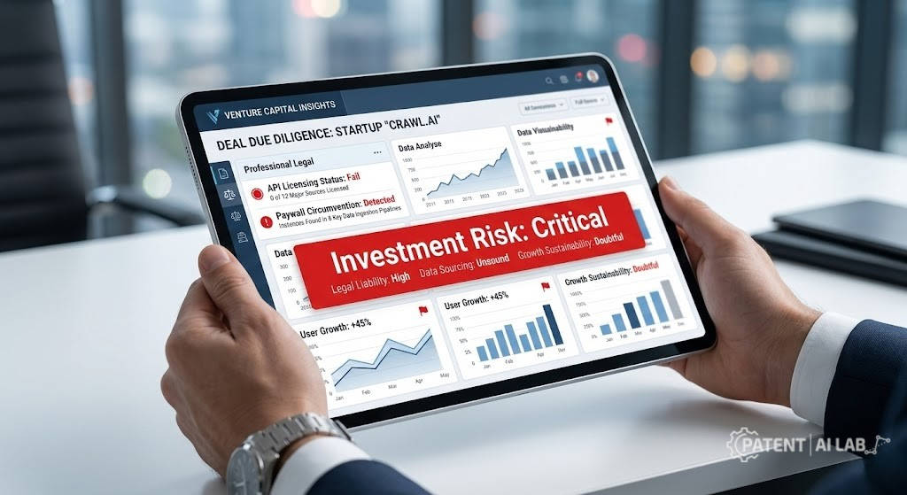 Perplexity Lawsuit 2026: The Legal Risks of Building RAG Apps 9 Venture capital due diligence dashboard rejecting a RAG startup for copyright and API compliance failures
